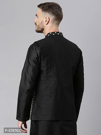 Elite Black Polyester Viscose Embroidered Nehru Jackets For Men-thumb4