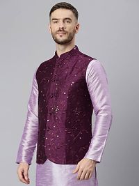 Elite Purple Polyester Viscose Embroidered Nehru Jackets For Men-thumb2