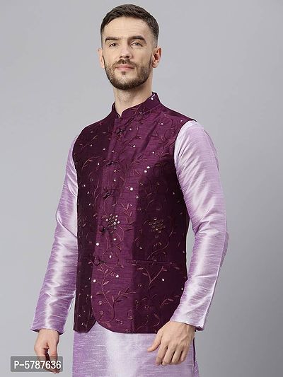 Elite Purple Polyester Viscose Embroidered Nehru Jackets For Men-thumb3