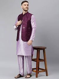 Elite Purple Polyester Viscose Embroidered Nehru Jackets For Men-thumb4