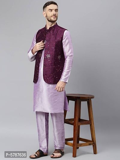Elite Purple Polyester Viscose Embroidered Nehru Jackets For Men-thumb5
