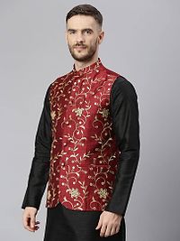 Elite Maroon Polyester Viscose Embroidered Nehru Jackets For Men-thumb2