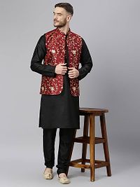 Elite Maroon Polyester Viscose Embroidered Nehru Jackets For Men-thumb4