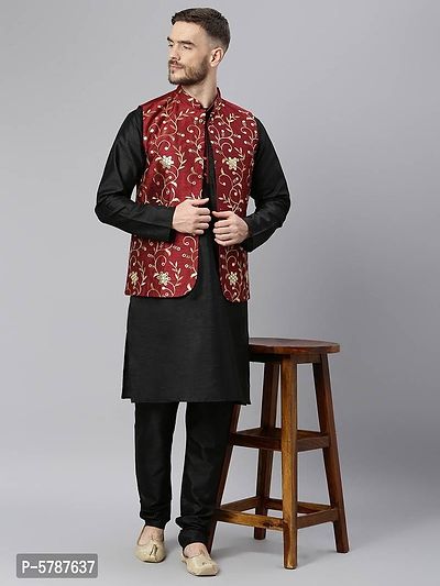 Elite Maroon Polyester Viscose Embroidered Nehru Jackets For Men-thumb5
