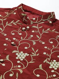 Elite Maroon Polyester Viscose Embroidered Nehru Jackets For Men-thumb1