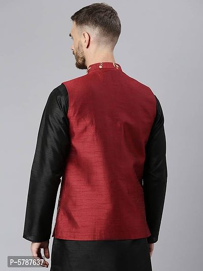 Elite Maroon Polyester Viscose Embroidered Nehru Jackets For Men-thumb4