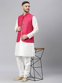 Elite Pink Polyester Viscose Embroidered Nehru Jackets For Men-thumb4