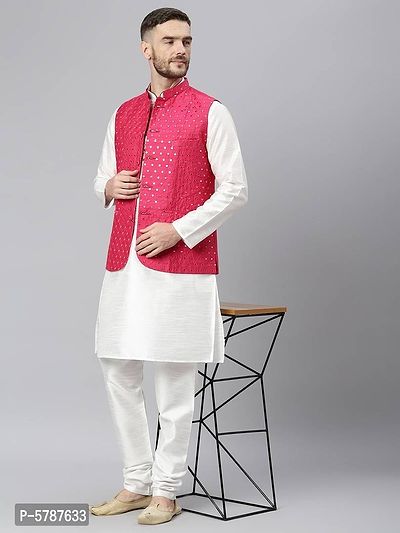 Elite Pink Polyester Viscose Embroidered Nehru Jackets For Men-thumb5