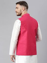Elite Pink Polyester Viscose Embroidered Nehru Jackets For Men-thumb3