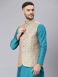 Elite Pink Polyester Viscose Embroidered Nehru Jackets For Men-thumb2