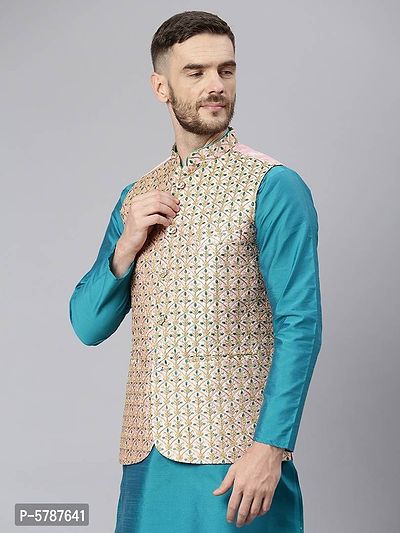 Elite Pink Polyester Viscose Embroidered Nehru Jackets For Men-thumb3