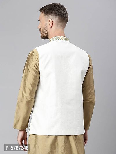 Elite White Polyester Viscose Embroidered Nehru Jackets For Men-thumb4