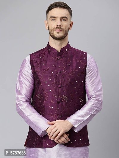 Elite Purple Polyester Viscose Embroidered Nehru Jackets For Men