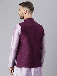 Elite Purple Polyester Viscose Embroidered Nehru Jackets For Men-thumb3