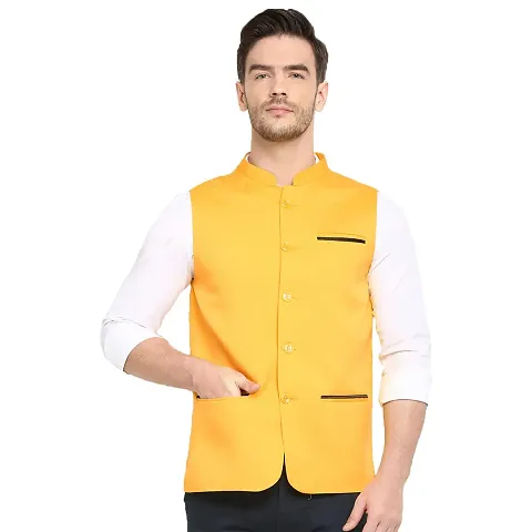 Hangup mens solid nehru jacket Yellow_Jute_Nehru_40