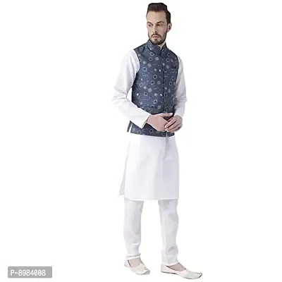 Priambh Men's Cotton Silk Blend Plain Kurta Pajama Set with Waistcoat (White, 42)-thumb3