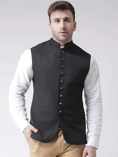 Hangup Mens Nehru Jacket Size 38 (N7_9Btn_Black_Nehru_38_Black_38)