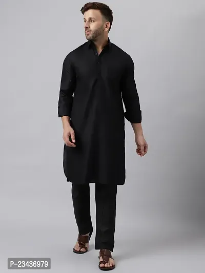 Hangup Men Casualwear Solid Black Pathani Kurta with Salwar Set-thumb0