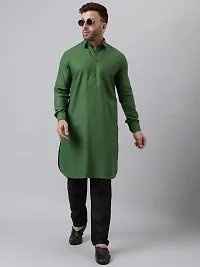 Hangup Men Casualwear Solid Green Pathani Kurta with Salwar Set-thumb1