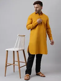 Hangup Men Casualwear Solid Mustard Pathani Kurta with Salwar Set-thumb1