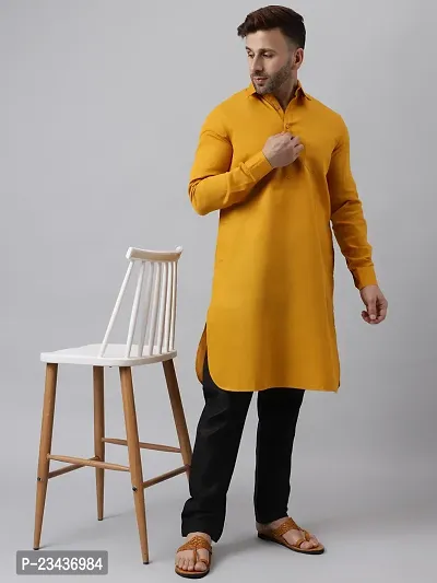 Hangup Men Casualwear Solid Mustard Pathani Kurta with Salwar Set-thumb2