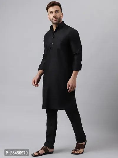 Hangup Men Casualwear Solid Black Pathani Kurta with Salwar Set-thumb3
