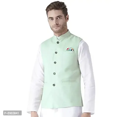hangup mens Nehru Jacket size 38 (Linen_Basket2_Green_38)-thumb2