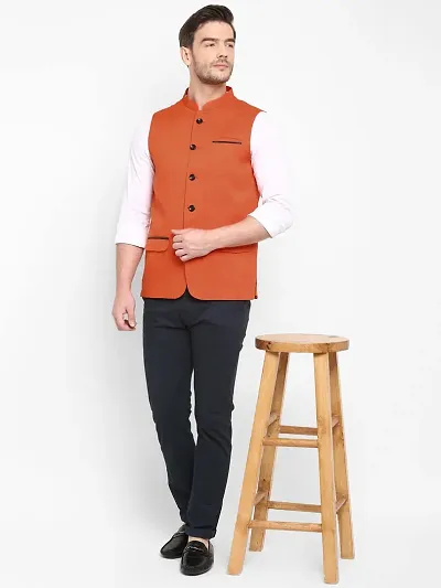 Hangup mens solid nehru jacket Orange_Jute_Nehru_38