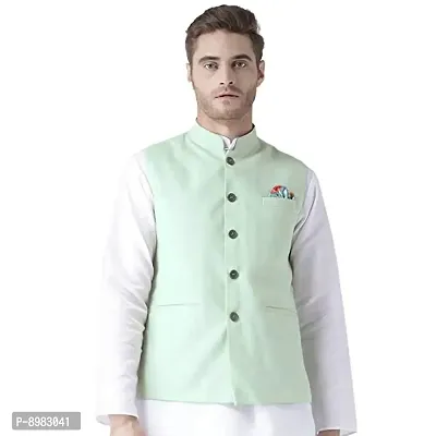 hangup mens Nehru Jacket size 38 (Linen_Basket2_Green_38)