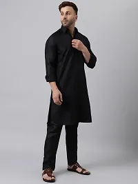 Hangup Men Casualwear Solid Black Pathani Kurta with Salwar Set-thumb3