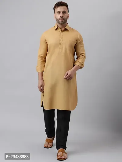 Hangup Men Casualwear Solid Khaki Pathani Kurta with Salwar Set
