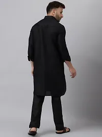 Hangup Men Casualwear Solid Black Pathani Kurta with Salwar Set-thumb4