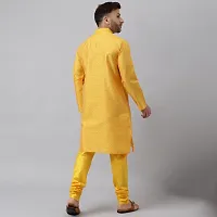 Hangup Men Partywear Jacquard Yellow Kurta Pyjama Set-thumb4