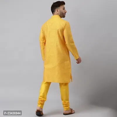 Hangup Men Partywear Jacquard Yellow Kurta Pyjama Set-thumb5