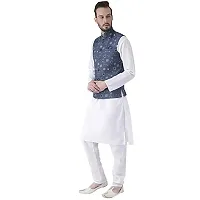 Priambh Men's Cotton Silk Blend Plain Kurta Pajama Set with Waistcoat (White, 42)-thumb1