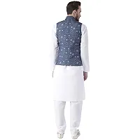 Priambh Men's Cotton Silk Blend Plain Kurta Pajama Set with Waistcoat (White, 42)-thumb3