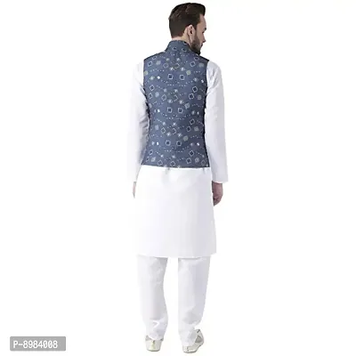 Priambh Men's Cotton Silk Blend Plain Kurta Pajama Set with Waistcoat (White, 42)-thumb4