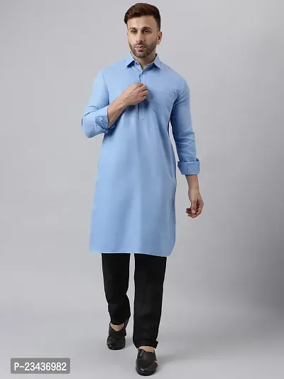 Hangup Men Casualwear Solid Blue Pathani Kurta with Salwar Set