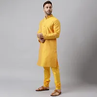 Hangup Men Partywear Jacquard Yellow Kurta Pyjama Set-thumb2