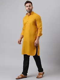 Hangup Men Casualwear Solid Mustard Pathani Kurta with Salwar Set-thumb2