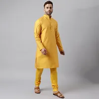 Hangup Men Partywear Jacquard Yellow Kurta Pyjama Set-thumb3