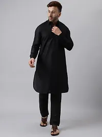 Hangup Men Casualwear Solid Black Pathani Kurta with Salwar Set-thumb1