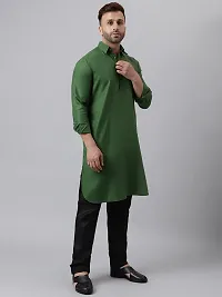 Hangup Men Casualwear Solid Green Pathani Kurta with Salwar Set-thumb3