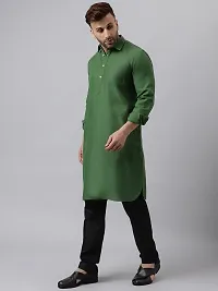 Hangup Men Casualwear Solid Green Pathani Kurta with Salwar Set-thumb2