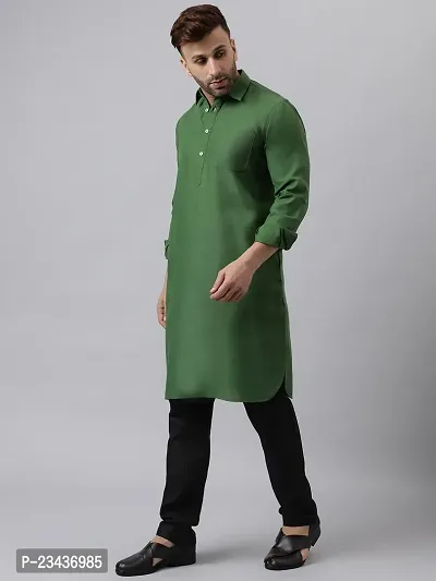 Hangup Men Casualwear Solid Green Pathani Kurta with Salwar Set-thumb3
