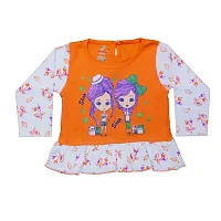 Elegant Orange Printed Cotton Blend Top Pant Set For Girls-thumb1