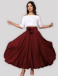 Elegant Knee Length Solid White Skirts And Top For Women-thumb1