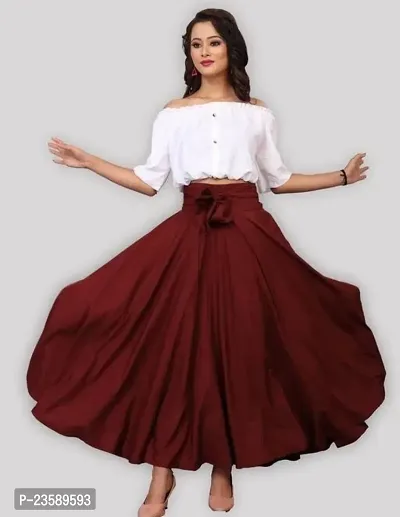 Elegant Knee Length Solid White Skirts And Top For Women-thumb2