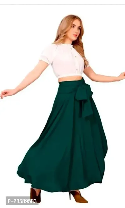 Elegant Knee Length Solid White Skirts And Top For Women-thumb0