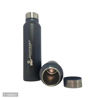 BENEFIKART? Stainless Steel Single Walled Water Bottle| Premium Food Grade Powder Coated Coloured Surface| Durable, Lightweight, Leakproof| Matt Finish, 950 ml Capacity (1 Litre / 950ml, Black, 1)-thumb2